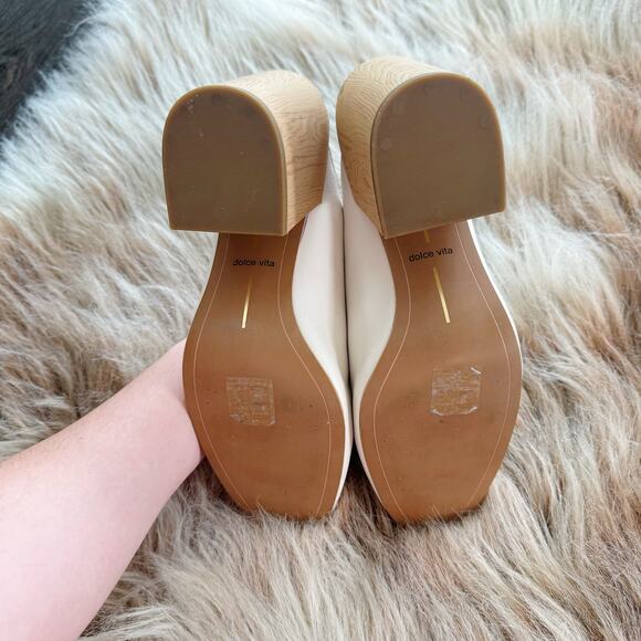 Dolce Vita Caley Ivory Leather Block Heel Mules Size 10 - Picture 6 of 7